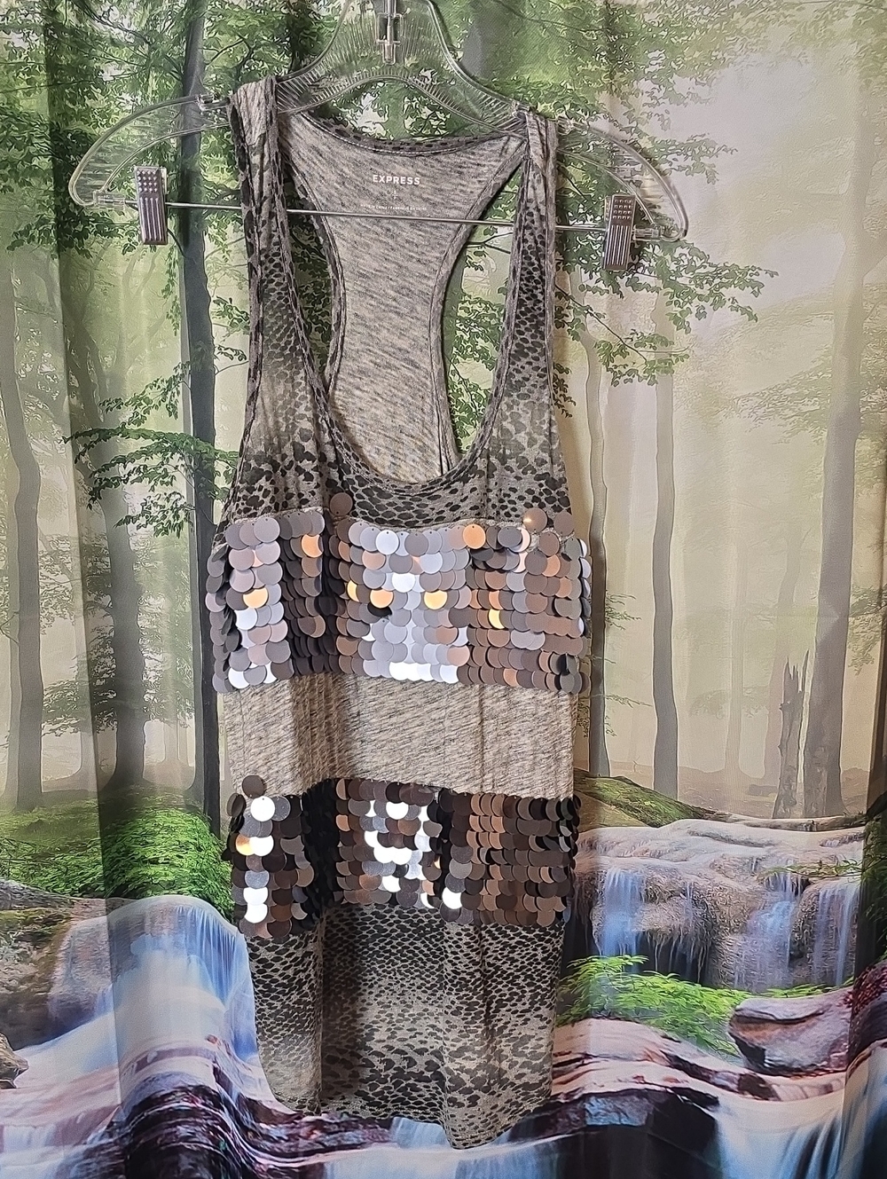 Express Sequin Animal Print Racerback Tank - Metallic Accents